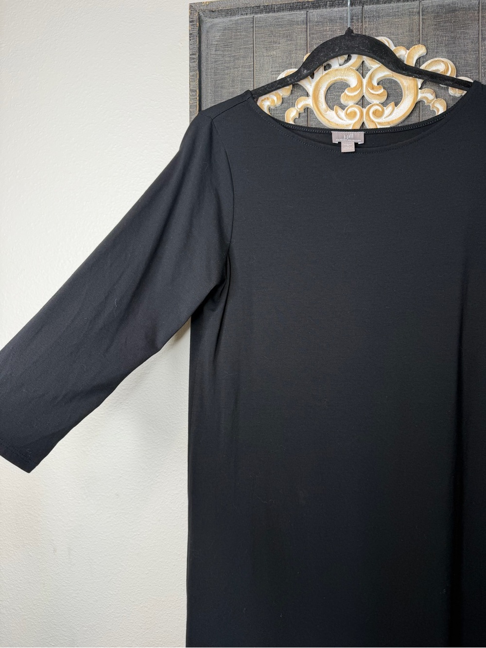 J. Jill Wearever Stretch Solid Black Boatneck Dress